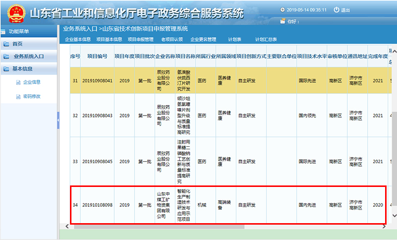 Warm Congratulations China Coal Group Independent Research & Development Project Successful Entry The First Batch Of Technological Innovation Projects In Shandong Province In 2019